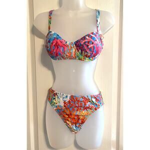 Vibrant Coral Reef Pattern Bikini Women's Size Small